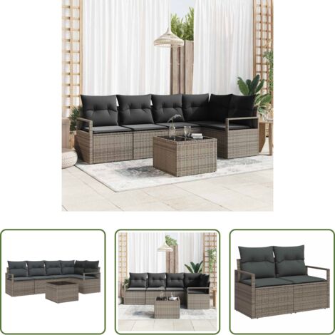 vidaXL Sofás de terraza -  Conjunto de sofás de jardín 6 pcs Gris Claro ratán sintético