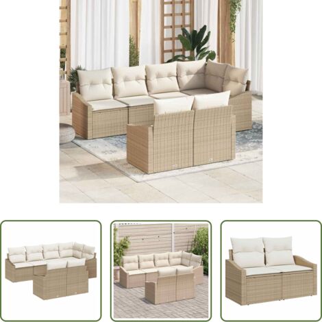 vidaXL Sofás de terraza -  Conjunto de sofás de jardín 7 pcs Beige y ratán sintético