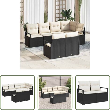 vidaXL Sofás de terraza -  Conjunto de sofás de jardín 7 pcs Negro y ratán sintético