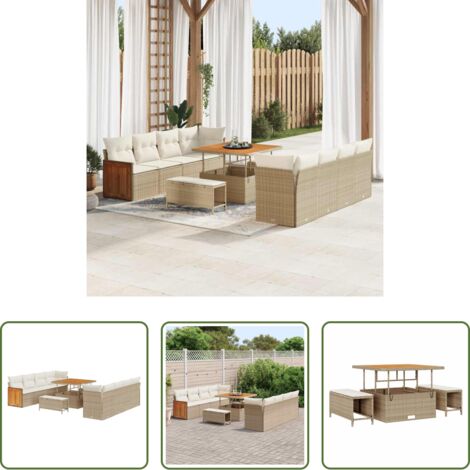 vidaXL Sofás de terraza -  Conjunto de sofás de jardín con cojín 11 pcs Beige y Crema