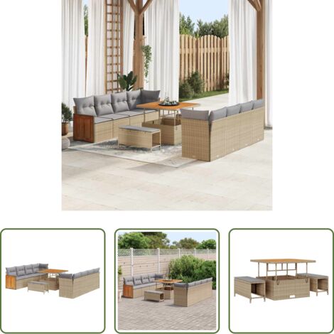 vidaXL Sofás de terraza -  Conjunto de sofás de jardín con cojín 11 pcs Beige y Gris Claro