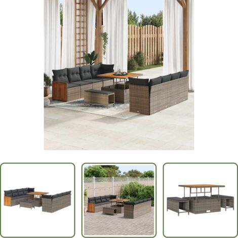 vidaXL Sofás de terraza -  Conjunto de sofás de jardín con cojín 11 pcs Gris