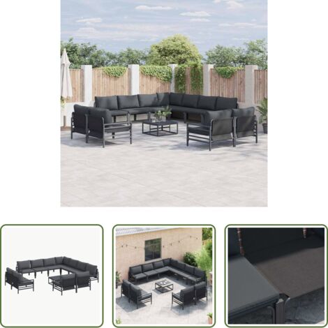 vidaXL Sofás de terraza -  Conjunto de sofás de jardín con cojín 12 pcs Negro Acero
