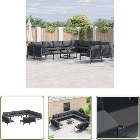 vidaXL Sofás de terraza -  Conjunto de sofás de jardín con cojín 12 pcs Negro Acero