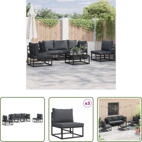 vidaXL Sofás de terraza -  Conjunto de sofás de jardín con cojín 5 pcs Negro Aluminio