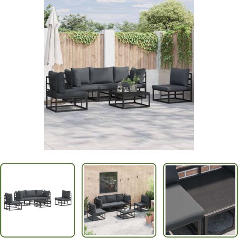 vidaXL Sofás de terraza -  Conjunto de sofás de jardín con cojín 6 pcs Negro Aluminio