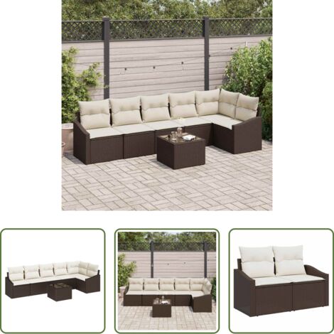 vidaXL Sofás de terraza -  Conjunto de sofás de jardín con cojín 7 pcs Marrón y crema