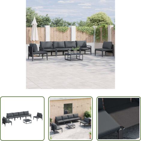 vidaXL Sofás de terraza -  Conjunto de sofás de jardín con cojín 7 pcs Negro Acero