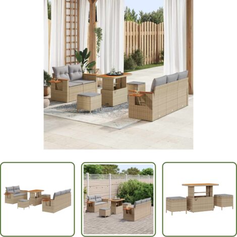 vidaXL Sofás de terraza -  Conjunto de sofás de jardín con cojín 8 pcs Beige y Gris Claro