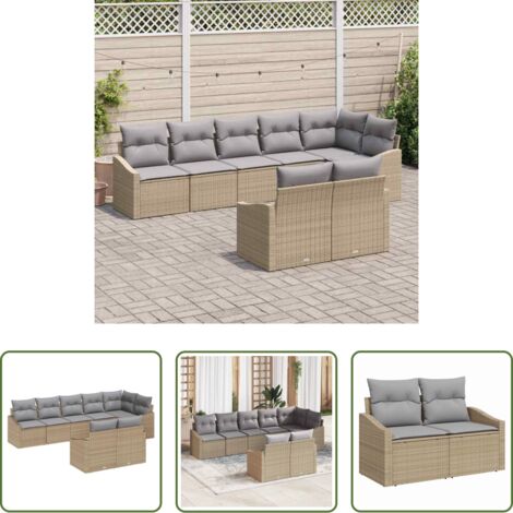 vidaXL Sofás de terraza -  Conjunto de sofás de jardín con cojín 8 pcs Beige y Gris Claro