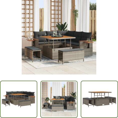 vidaXL Sofás de terraza -  Conjunto de sofás de jardín con cojín 8 pcs Gris