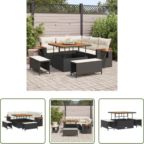 vidaXL Sofás de terraza -  Conjunto de sofás de jardín con cojín 8 pcs Negro y crema