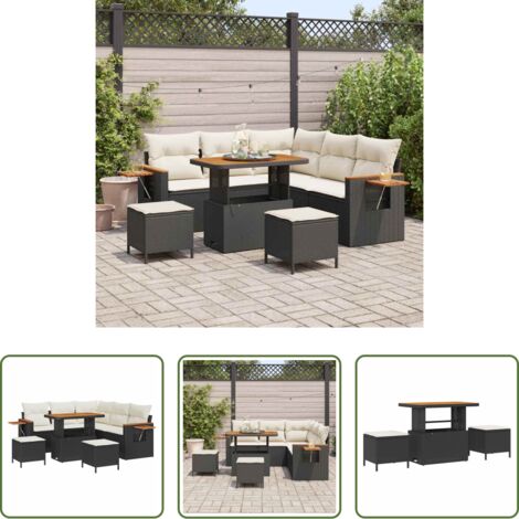 vidaXL Sofás de terraza -  Conjunto de sofás de jardín con cojín 8 pcs Negro y crema