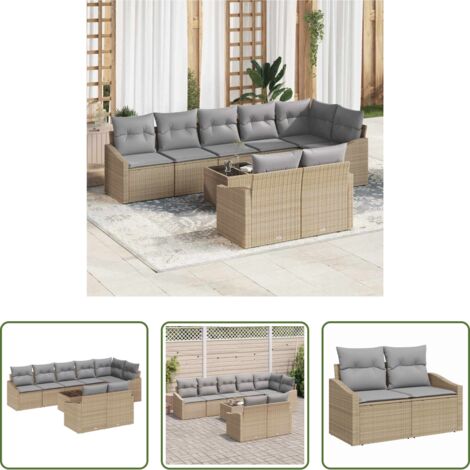 vidaXL Sofás de terraza -  Conjunto de sofás de jardín con cojín 9 pcs Beige y Gris Claro