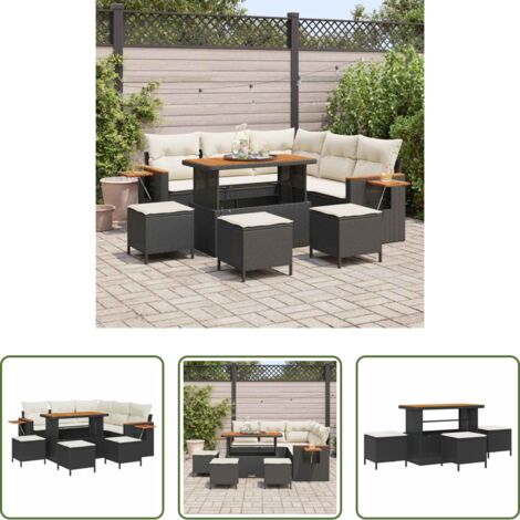 vidaXL Sofás de terraza -  Conjunto de sofás de jardín con cojín 9 pcs Negro y crema