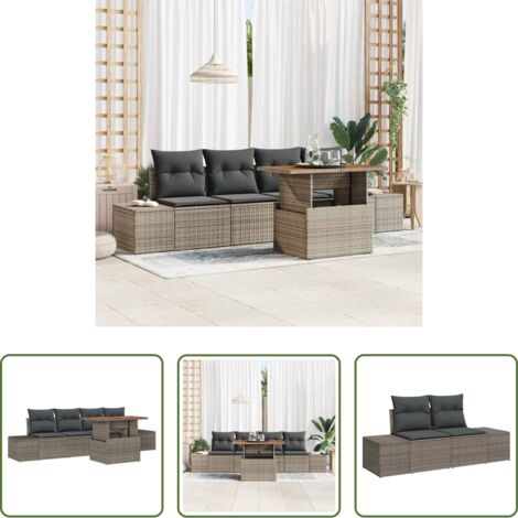 vidaXL Sofás exteriores -  Conjunto de Comedor de Jardín con cojín 5 pcs Gris y marrón