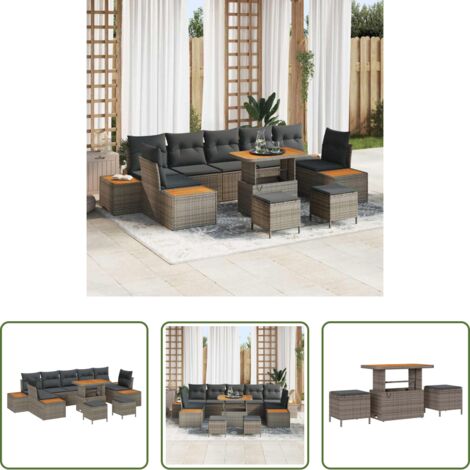 vidaXL Sofás exteriores -  Conjunto de sofás de jardín 10 pcs Gris ratán sintético