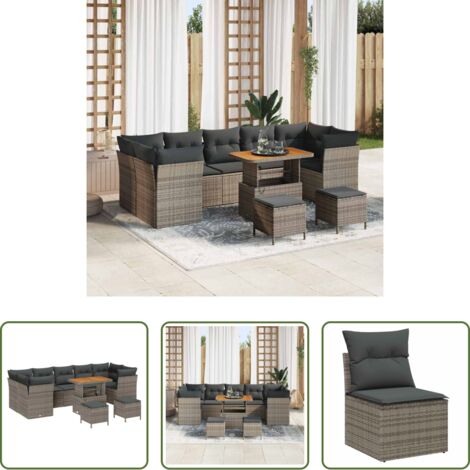 vidaXL Sofás exteriores -  Conjunto de sofás de jardín 10 pcs Gris ratán sintético