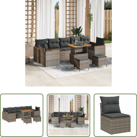 vidaXL Sofás exteriores -  Conjunto de sofás de jardín 10 pcs Gris ratán sintético