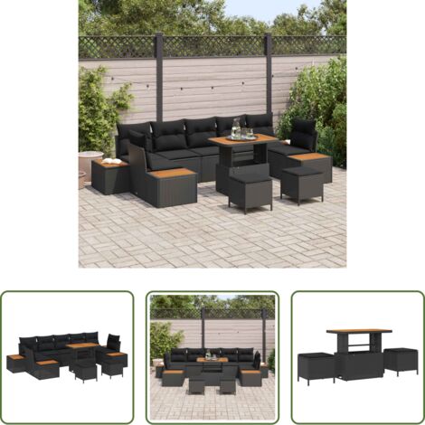 vidaXL Sofás exteriores -  Conjunto de sofás de jardín 10 pcs Negro ratán sintético