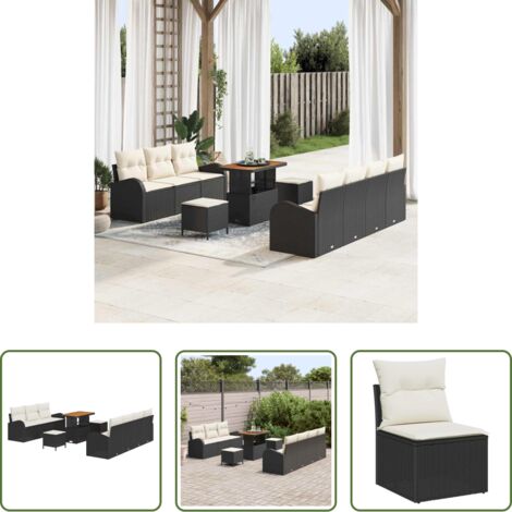 vidaXL Sofás exteriores -  Conjunto de sofás de jardín 10 pcs Negro ratán sintético