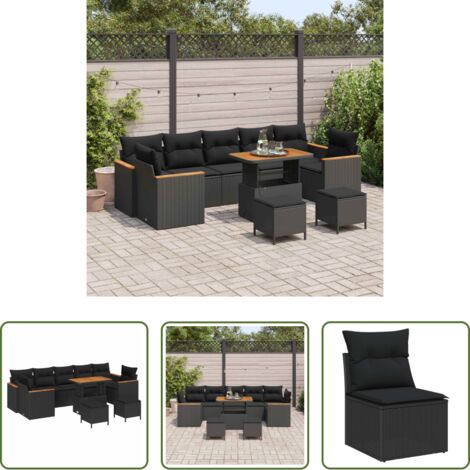 vidaXL Sofás exteriores -  Conjunto de sofás de jardín 10 pcs Negro ratán sintético