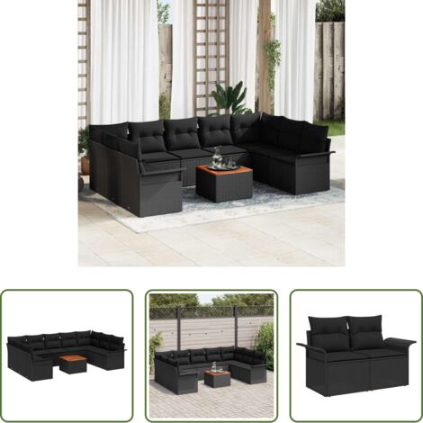 vidaXL Sofás exteriores -  Conjunto de sofás de jardín 10 pcs Negro ratán sintético