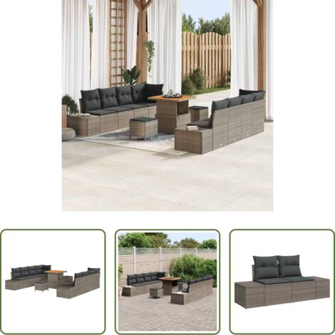 vidaXL Sofás exteriores -  Conjunto de sofás de jardín 11 pcs Gris ratán sintético