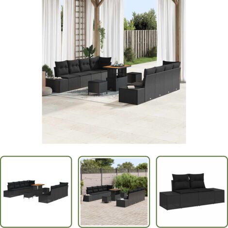 vidaXL Sofás exteriores -  Conjunto de sofás de jardín 11 pcs Negro ratán sintético