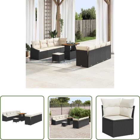 vidaXL Sofás exteriores -  Conjunto de sofás de jardín 11 pcs Negro ratán sintético