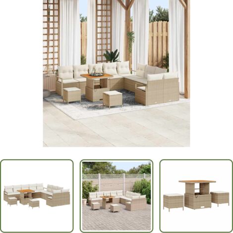 vidaXL Sofás exteriores -  Conjunto de sofás de jardín 13 pcs Beige ratán sintético