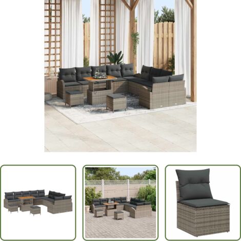 vidaXL Sofás exteriores -  Conjunto de sofás de jardín 13 pcs Gris ratán sintético