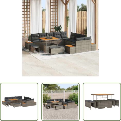vidaXL Sofás exteriores -  Conjunto de sofás de jardín 13 pcs Gris ratán sintético