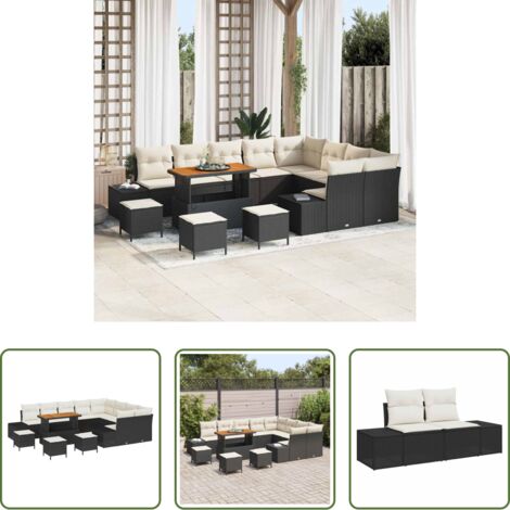 vidaXL Sofás exteriores -  Conjunto de sofás de jardín 13 pcs Negro ratán sintético