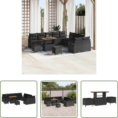 vidaXL Sofás exteriores -  Conjunto de sofás de jardín 13 pcs Negro ratán sintético
