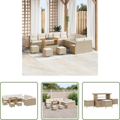 vidaXL Sofás exteriores -  Conjunto de sofás de jardín 14 pcs Beige ratán sintético