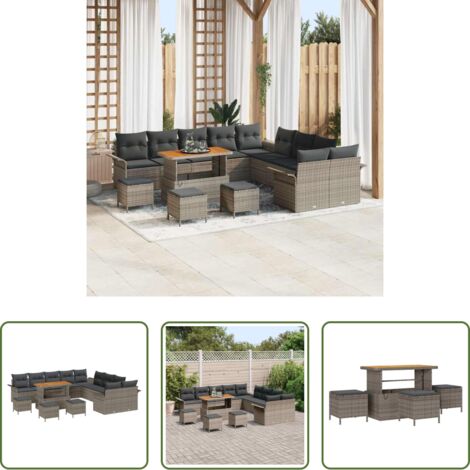 vidaXL Sofás exteriores -  Conjunto de sofás de jardín 14 pcs Gris ratán sintético