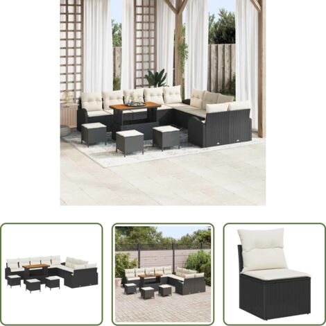 vidaXL Sofás exteriores -  Conjunto de sofás de jardín 14 pcs Negro ratán sintético