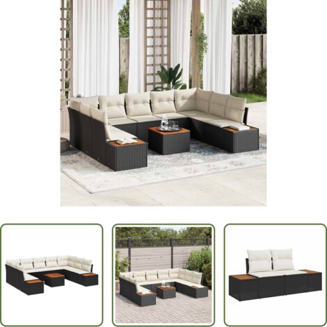 vidaXL Sofás exteriores -  Conjunto de sofás de jardín 5 pcs Negro y crema Ratán sintético