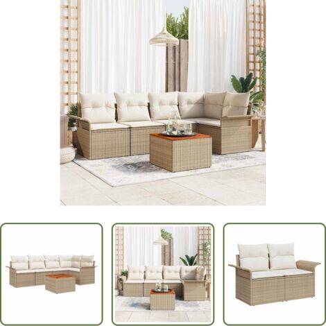 vidaXL Sofás exteriores -  Conjunto de sofás de jardín 6 pcs Beige y Crema ratán sintético