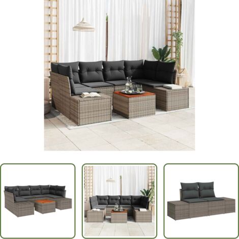 vidaXL Sofás exteriores -  Conjunto de sofás de jardín 7 pcs Gris ratán sintético