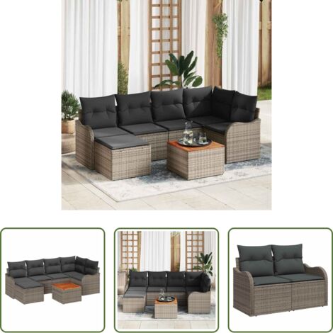vidaXL Sofás exteriores -  Conjunto de sofás de jardín 7 pcs Gris ratán sintético