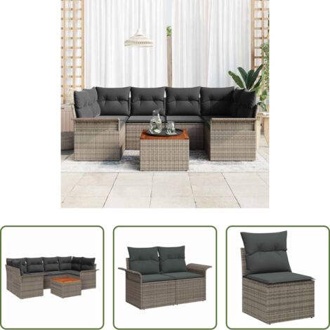 vidaXL Sofás exteriores -  Conjunto de sofás de jardín 7 pcs Gris ratán sintético