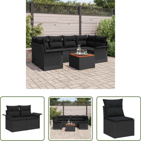 vidaXL Sofás exteriores -  Conjunto de sofás de jardín 7 pcs Negro ratán sintético