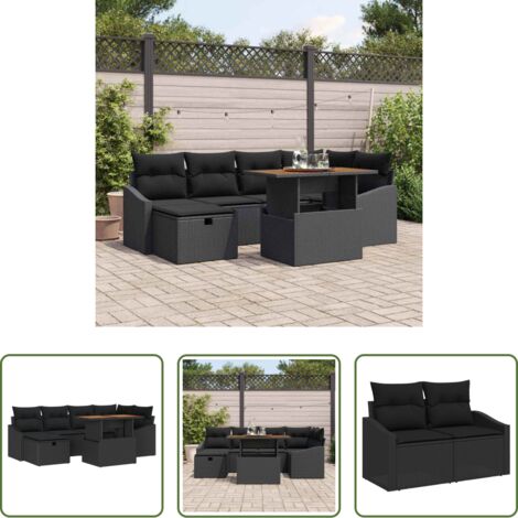 vidaXL Sofás exteriores -  Conjunto de sofás de jardín 7 pcs Negro ratán sintético