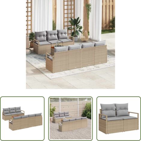 vidaXL Sofás exteriores -  Conjunto de sofás de jardín 8 pcs Beige ratán sintético