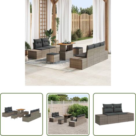 vidaXL Sofás exteriores -  Conjunto de sofás de jardín 8 pcs Gris ratán sintético