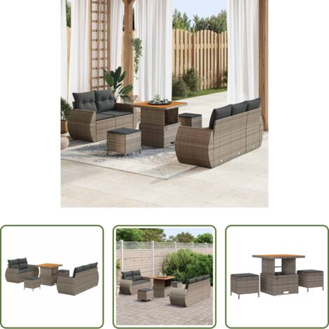 vidaXL Sofás exteriores -  Conjunto de sofás de jardín 8 pcs Gris ratán sintético