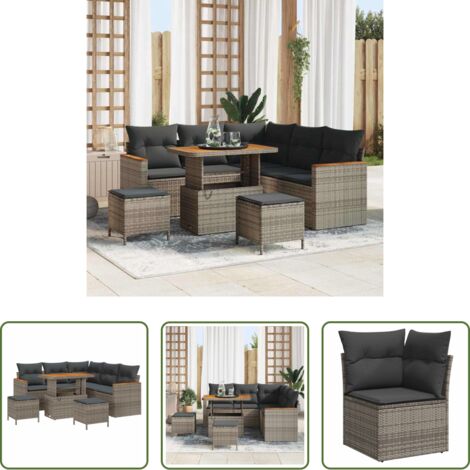 vidaXL Sofás exteriores -  Conjunto de sofás de jardín 8 pcs Gris ratán sintético