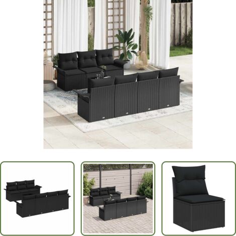 vidaXL Sofás exteriores -  Conjunto de sofás de jardín 8 pcs Negro ratán sintético